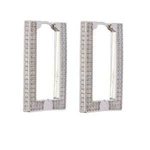 LUV AJ Pave Boxer Hoops in Silver